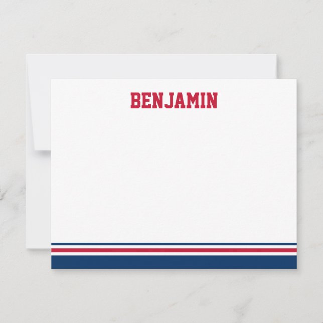 College Stripe Bar Mitzvah Thank You Card (Front)