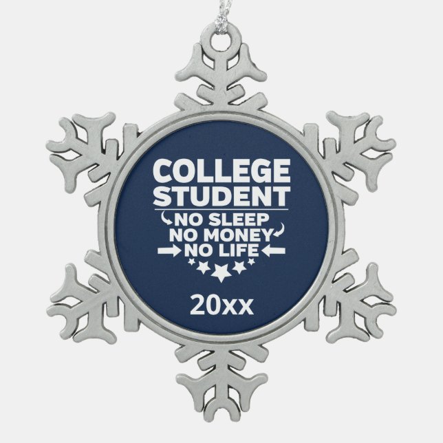 College Student No Sleep Life Athletic Navy Snowflake Pewter Christmas Ornament (Front)