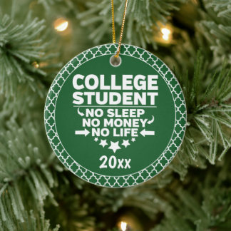 College Student No Sleep Money Life Green Shapes Ceramic Tree Decoration