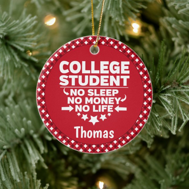 College Student No Sleep Money Life Red Plaid Ceramic Tree Decoration (Tree)