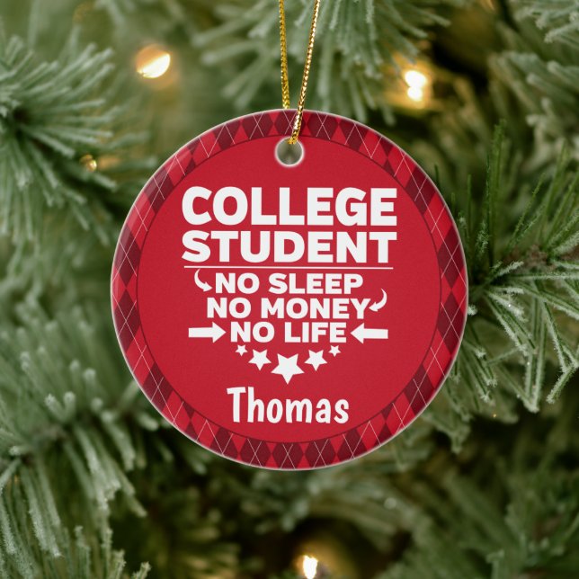 College Student No Sleep Money Life Red Plaid Ceramic Tree Decoration (Tree)