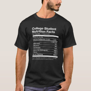 College Student Nutrition Facts List Funny T-Shirt