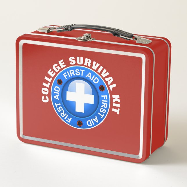 COLLEGE Survival Kit - See Back ... Metal Lunch Box (Front)