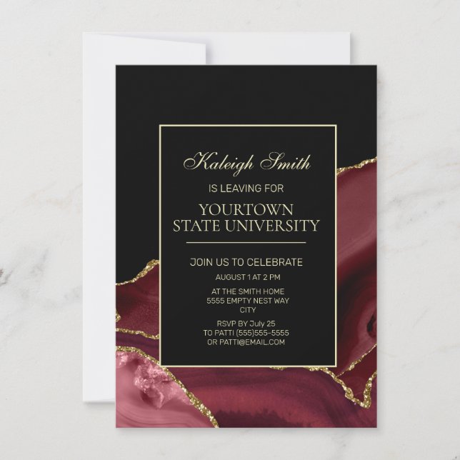 College Trunk Party Elegant Burgundy Black Gold Invitation (Front)