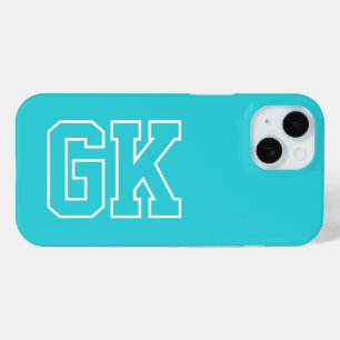 College Turquoise White Varsity Monogram Initials iPhone 15 Case