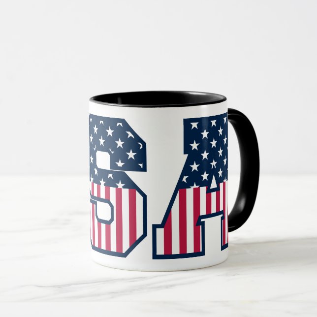 College USA Font Red White Blue Stars And Stripes Mug (Front Right)
