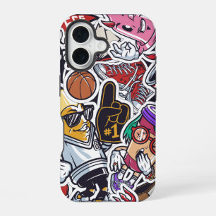 College Vibes Cartoon Collage – Fun & Trendy  iPhone 16 Case