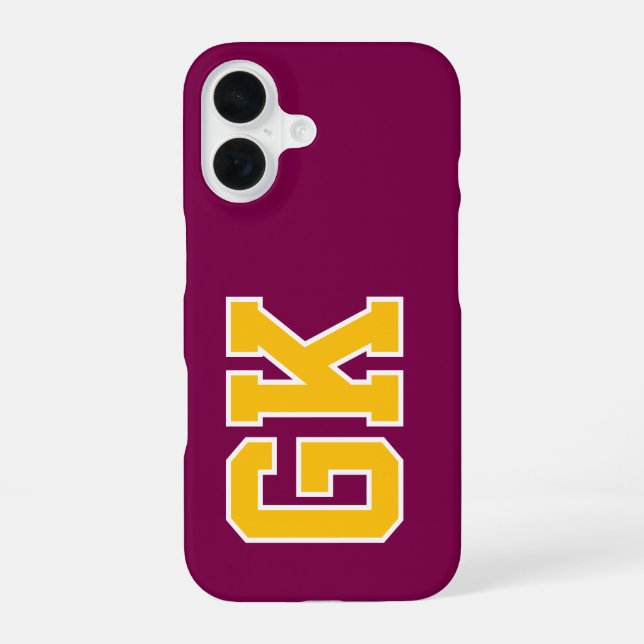 College Wine Yellow Varsity Monogram Initials iPhone 16 Case (Back)