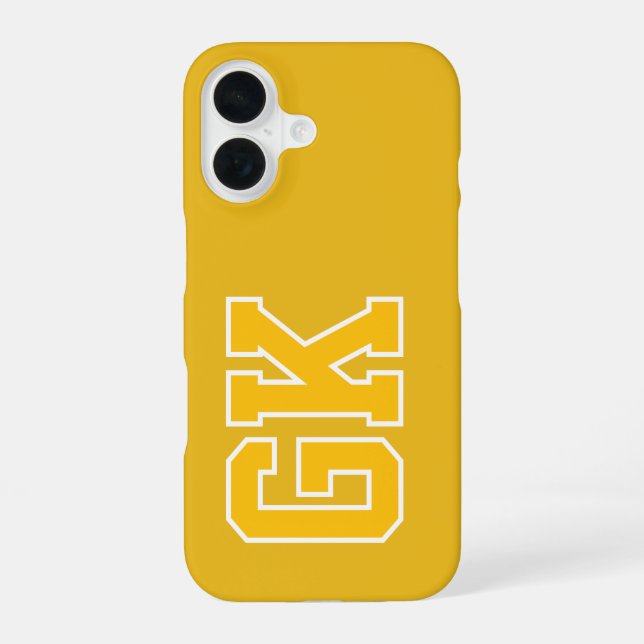 College Yellow Varsity Monogram Initials iPhone 16 Case (Back)