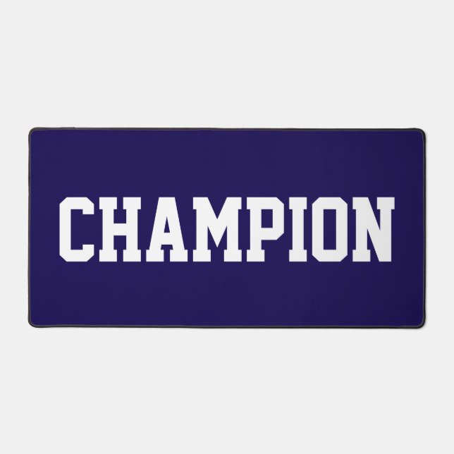 Collegiate CHAMPION White Text On Deep Navy Blue Desk Mat (Front)