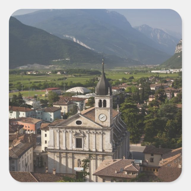 Collegiate church in morning, Arco, Trento Square Sticker (Front)