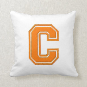Collegiate Letter Throw Pillow, Orange & White C Cushion