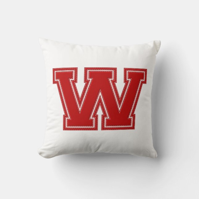 Collegiate Letter Throw Pillow, Red & White W Cushion (Front)