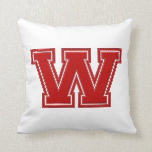 Collegiate Letter Throw Pillow, Red & White W Cushion