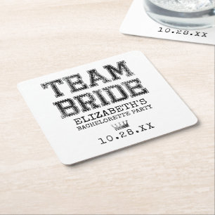 Collegiate Team Bride Bachelorette Party Square Paper Coaster