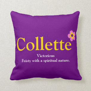 Collette name meaning flowers purple pink yellow cushion