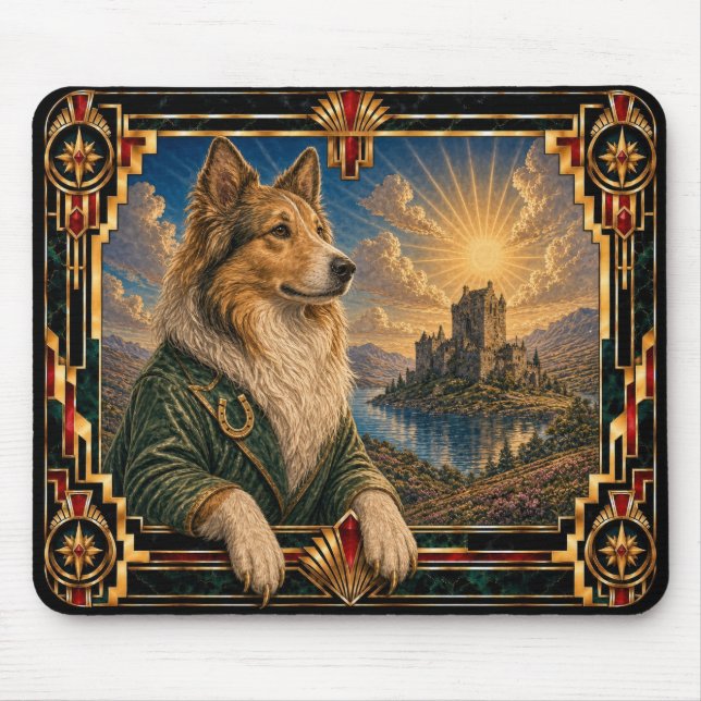 Collie, Art Deco Dog Mouse Mat (Front)