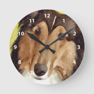 Collie Art Round Clock