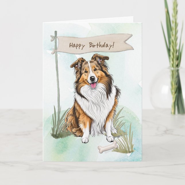 Collie Breed Dog Outdoors Under Birthday Sign Card (Front)