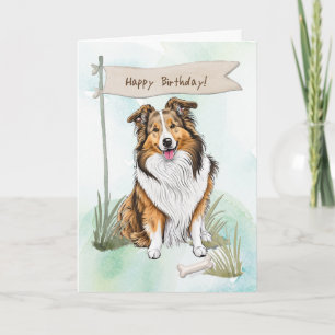 Collie Breed Dog Outdoors Under Birthday Sign Card