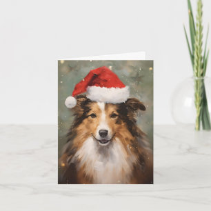 Collie Christmas brush painting artwork Card