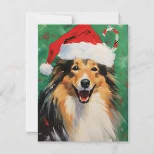 Collie Christmas brush painting artwork Holiday Card