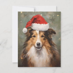 Collie Christmas brush painting artwork Holiday Card