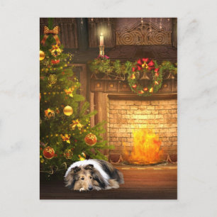Collie Christmas Holiday Postcard