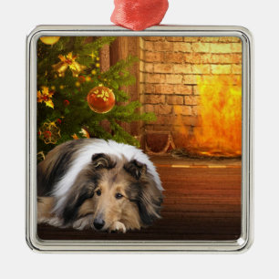 Collie Christmas Metal Tree Decoration