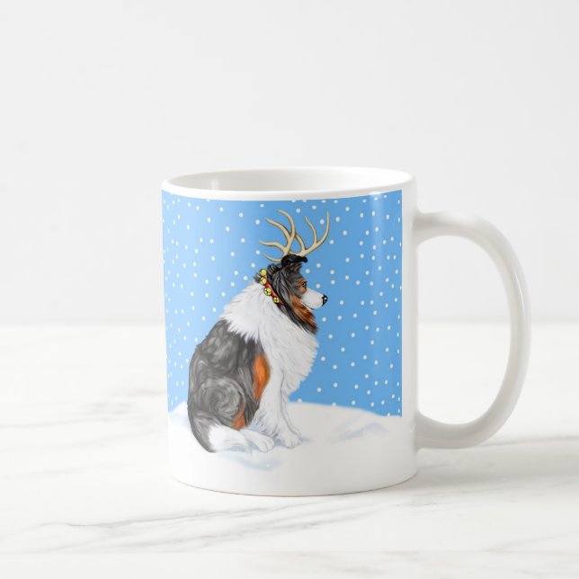 Collie Christmas Reindeer Tri Coffee Mug (Right)