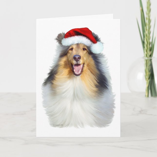 Collie Christmas Santa Holiday Card (Front)