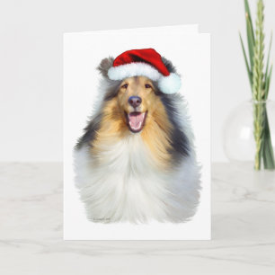 Collie Christmas Santa Holiday Card
