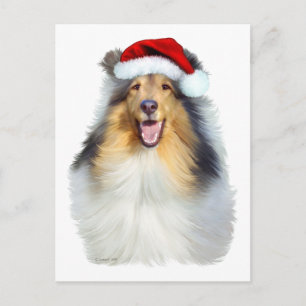 Collie Christmas Santa Holiday Postcard