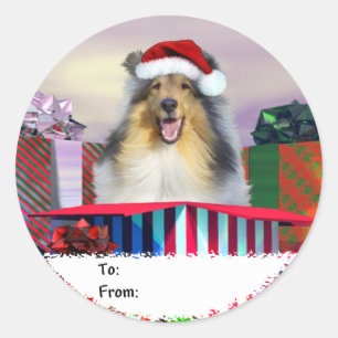 Collie Christmas Surpise Gift Tags