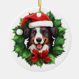 Collie Christmas Wreath Ceramic Tree Decoration