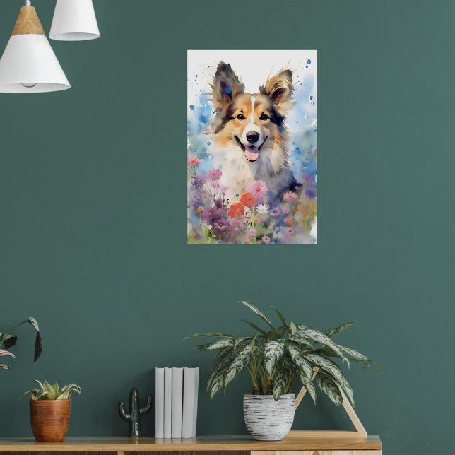 Collie colourful watercolor artwork poster (Living Room 1)