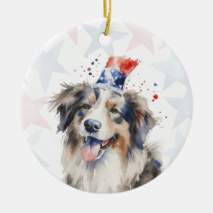 Collie Dog, 4th of july Personalised Ceramic Tree Decoration