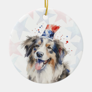 Collie Dog, 4th of july Personalised Ceramic Tree Decoration