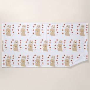 Collie Dog, Autumn Leaves Beach Towel