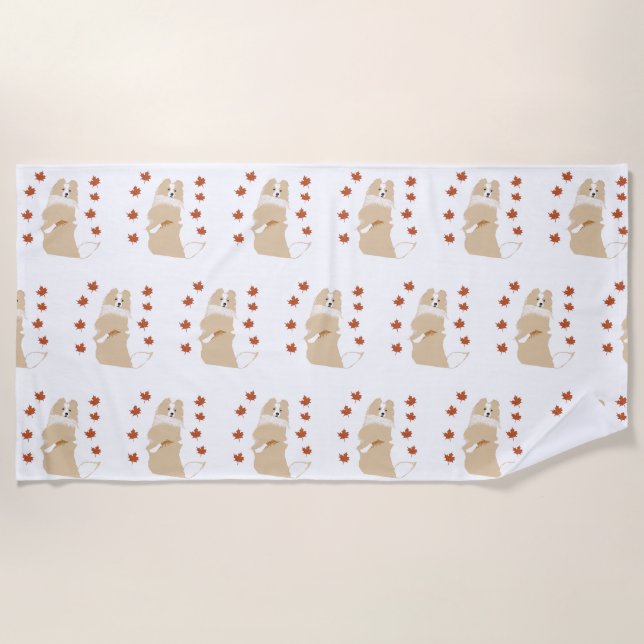 Collie Dog, Autumn Leaves Beach Towel (Front)