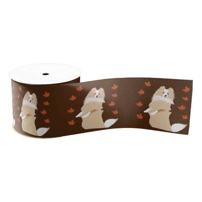 Collie Dog, Autumn Leaves Grosgrain Ribbon (Spool)
