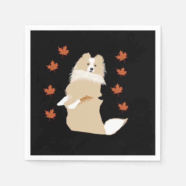 Collie Dog, Autumn Leaves Napkin (Front)