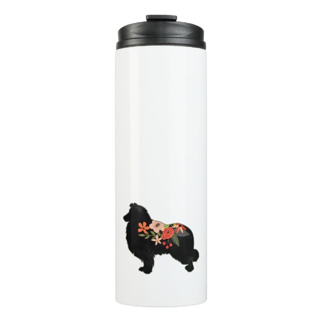 Collie Dog Breed Bohemian Floral Silhouette Thermal Tumbler (Front)