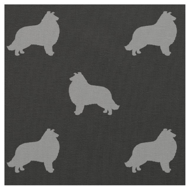 Collie Dog Breed Silhouettes Patterned Fabric (Close Up)