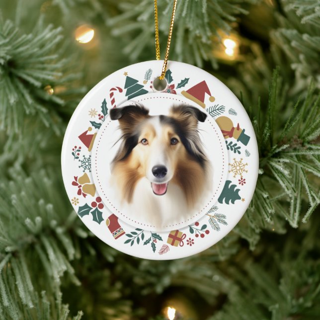 Collie Dog Christmas Images Wreath Ceramic Tree Decoration (Tree)