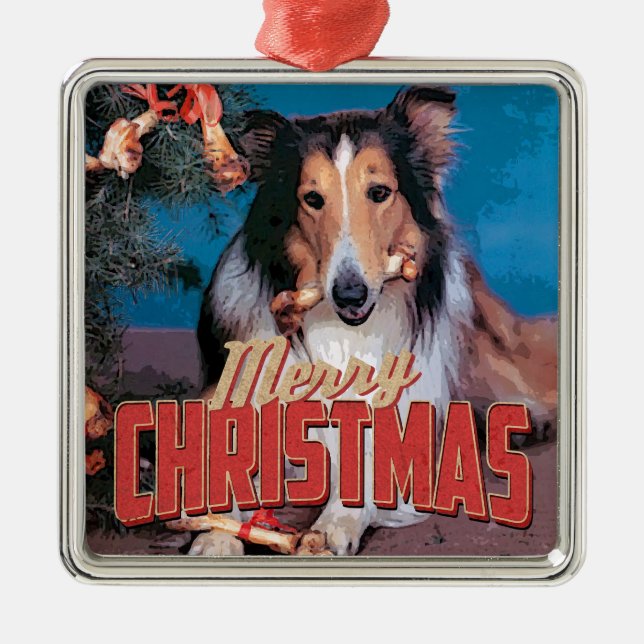 Collie Dog Christmas Metal Ornament (Front)