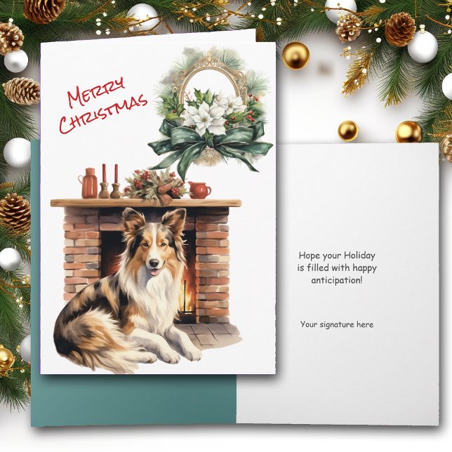 Collie Dog Fireplace Christmas Eve Card (Creator Uploaded)