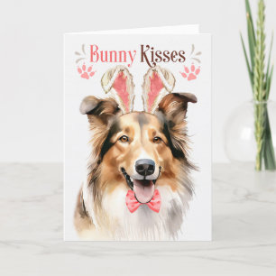Collie Dog in Bunny Ears for Easter Holiday Card