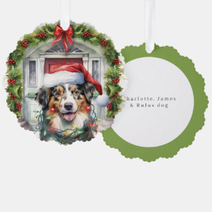 Collie Dog in Santa Hat Front Door Christmas Tree Decoration Card