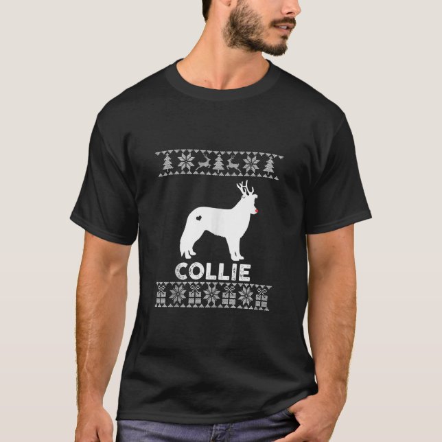 Collie Dog Lover Christmas Reindeer Ugly Christmas T-Shirt (Front)